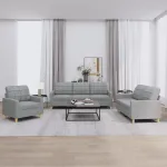 Set de canapele cu perne, 3 piese, gri deschis, textil GartenMobel Dekor