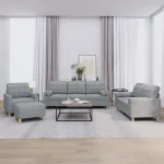 Set de canapele cu perne, 4 piese, gri deschis, material textil GartenMobel Dekor