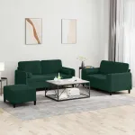 Set canapea cu perne, 3 piese, verde închis, catifea GartenMobel Dekor