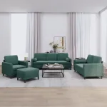 Set canapea cu perne, 4 piese, verde închis, catifea GartenMobel Dekor