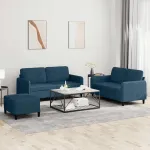 Set de canapele, 3 piese, albastru, catifea GartenMobel Dekor