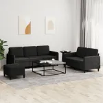 Set de canapele, 3 piese, negru, catifea GartenMobel Dekor