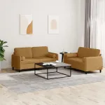 Set de canapele cu perne, 2 piese, maro, catifea GartenMobel Dekor