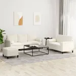 Set de canapele cu perne, 3 piese, crem, catifea GartenMobel Dekor