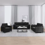 Set de canapele cu perne, 3 piese, negru, catifea GartenMobel Dekor