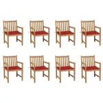Scaune de grădină cu perne roșii, 8 buc., lemn masiv de tec GartenMobel Dekor