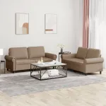 Set de canapele cu perne, 2 piese, cappuccino, piele ecologică GartenMobel Dekor