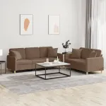 Set de canapele cu perne, 2 piese, maro, textil GartenMobel Dekor