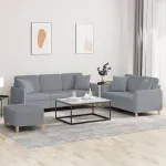 Set de canapele cu perne, 3 piese, gri deschis, textil GartenMobel Dekor