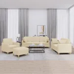 Set de canapele cu perne, 4 piese, crem, microfibră GartenMobel Dekor