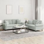 Set canapea cu perne, 2 piese, gri deschis, catifea GartenMobel Dekor