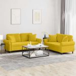 Set de canapele cu perne, 2 piese, galben, catifea GartenMobel Dekor