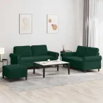 Set de canapele cu perne, 3 piese, verde închis, catifea GartenMobel Dekor