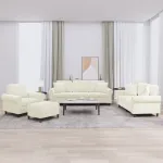 Set de canapele cu perne, 4 piese, crem, catifea GartenMobel Dekor