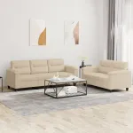 Set de canapele cu perne, 2 piese, crem, microfibră GartenMobel Dekor