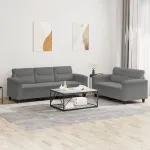 Set de canapele cu perne, 2 piese, gri închis, microfibră GartenMobel Dekor