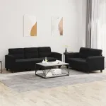 Set de canapele cu perne, 2 piese, negru, microfibră GartenMobel Dekor