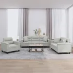 Set de canapele cu perne, 3 piese, gri deschis, microfibră GartenMobel Dekor