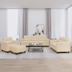 Set de canapele cu perne, 4 piese, crem, microfibră GartenMobel Dekor