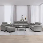 Set de canapele cu perne, 4 piese, gri închis, microfibră GartenMobel Dekor