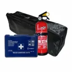 Set prim ajutor auto Cridem cu trusa sanitara, stingator 1 kg si geanta