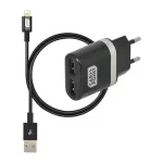 Încărcător priză 2x USB 5V 2.4A cu cablu hibrid MicroUSB și 8 pin