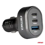 Încărcător auto AMIO USB-C 65W + 20W și USB QC 3.0, priză brichetă