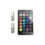 Set 2 becuri LED RGB T10 W5W 12V pentru plafonieră auto cu telecomandă