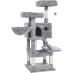 FEANDREA Ansamblu de joaca pentru pisici, tip copac, cu 3 culcusuri, hamac si ascunzatoare, 49x49x135cm, gri Household NewTrend