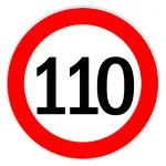 Autocolant limitator de viteza 110 km/h pentru exterior, diametru 13 cm