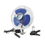 Ventilator auto oscilant Amio 24V, grila metalica, 20 cm, crom/albastru