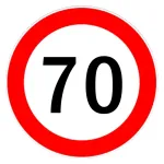 Autocolant limitare viteză 70 km/h, diametru 13 cm, exterior