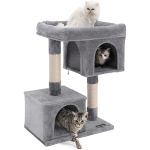 FEANDREA Ansamblu de joaca pentru pisici, plus si sisal, 2 ascunzatori si platforma mare, 60x40x84 cm, gri Household NewTrend