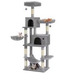 FEANDREA Ansamblu pentru pisici, plus si sisal, cu platforme, cusca, hamac si stalpi de zgariat, 50x60x199 cm, gri Household NewTrend