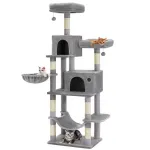 FEANDREA Ansamblu pentru pisici, plus si sisal, cu platforme, cusca, hamac si stalpi de zgariat, 50x60x199 cm, gri Household NewTrend