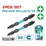 Set biti impact PH2 magnetici 65 mm, 2 bucati, otel S2 TOTAL