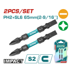Set 2 biti impact TOTAL PH2+SL6, 65 mm, magnetici, otel S2