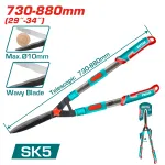 Foarfecă telescopică TOTAL pentru tuns gard viu, lame SK5, 730-880 mm