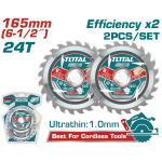 Set 2 discuri pentru taiere lemn 165 mm, ultra-subtiri, 24T, TOTAL