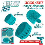 Set 3 perii de curatare TOTAL 1/4 HEX, duritate medie, pentru bormasina