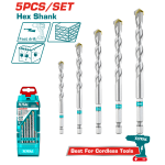 Set 5 burghie pentru zidarie TOTAL cu prindere HEX 1/4, 4-10 mm