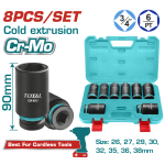 Set 8 tubulare de impact adanci TOTAL 3/4, Cr-Mo, 90 mm