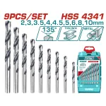 Set 9 burghie pentru metal TOTAL HSS 4341, 2-10 mm, 135°