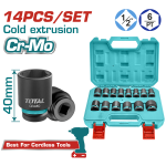 Set tubulare de impact TOTAL 1/2 inch, Cr-Mo, 14 piese, in cutie