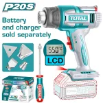 Suflantă cu aer cald TOTAL 20V cu LCD, 550°C, fără acumulator