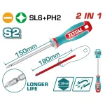 Șurubelniță 2 în 1 TOTAL SL6 + PH2, vârf magnetic, oțel S2, 150 mm