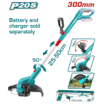Trimmer pentru gazon TOTAL 20V, 300 mm, fara acumulator