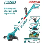 Trimmer pentru gazon TOTAL 20V, 300 mm, fara acumulator