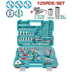 Trusa de scule TOTAL 135 piese, set complet pentru reparatii si montaj