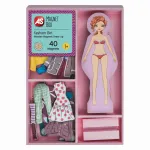 Cutie magnetică Fashion Girl din lemn, set de îmbrăcat cu 40 piese